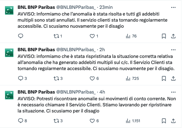 Paura per i clienti BNL per addebiti multipli e conti anche azzerati. La Banca: «Problema informatico ripristinato»